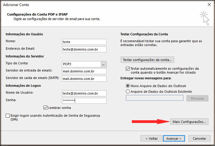 Configurar E-mails POP3 no Outlook - Base de Conhecimento